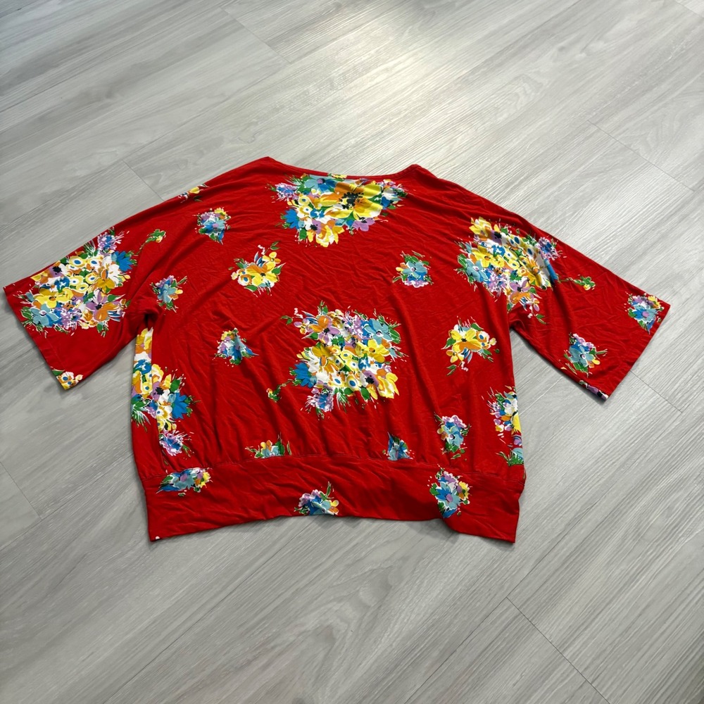 Lauren Ralph Lauren Top Women Red Floral Tie Front Dolman Sleeve Knit Top Large - Picture 4 of 12